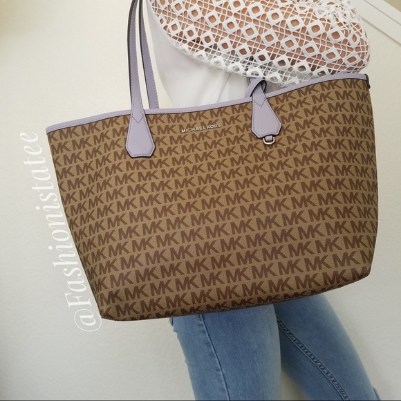 NWT MICHAEL KORS CANDY LARGE REVERSIBLE TOTE LILAC - Picture 4 of 6